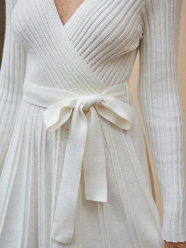 Women's Wrap A - Line Knit Dress Long Sleeve - Pretty women dresses