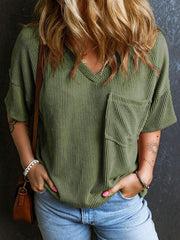 Fashionable Two-tone Pullover Short Sleeve V-neck Top For Women Fashionable Two-tone Pullover Short Sleeve V-neck Top For Women