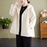Hooded Loose Coat Women Retro Khaki Casual Cotton Artistic Stitching Women - Pretty women dresses