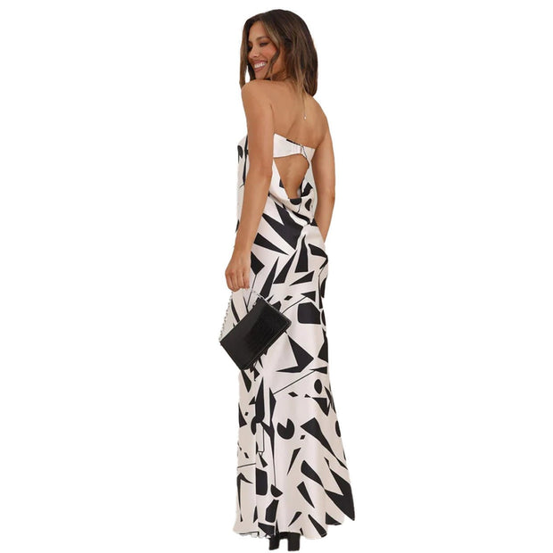 Sexy Print Slim Tube Top Bodycon Dress for Women – Backless, Sleeveless, Party Long Dress - Pretty women dresses