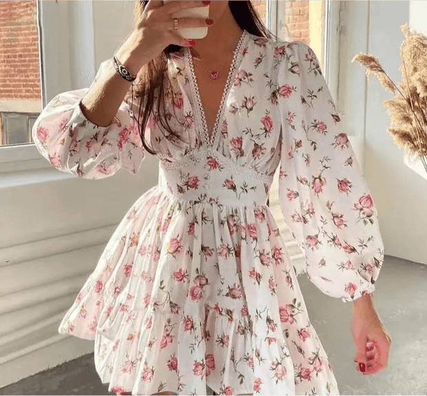 Floral Lace Deep V - Neck Summer Dress - Pretty women dresses