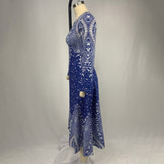 Women's Plus Size Elegant V - Neck Long Sleeve A - Line Dress With Starry Sky Print, Slim - Fit Flowy Maxi Dress For Holiday & Party Wear - Pretty women dresses