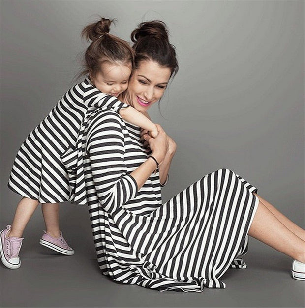 Family Clothing Matching Mother And Daughter Clothes Striped Dresses - Pretty women dresses