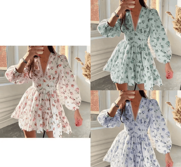 Floral Lace Deep V - Neck Summer Dress - Pretty women dresses