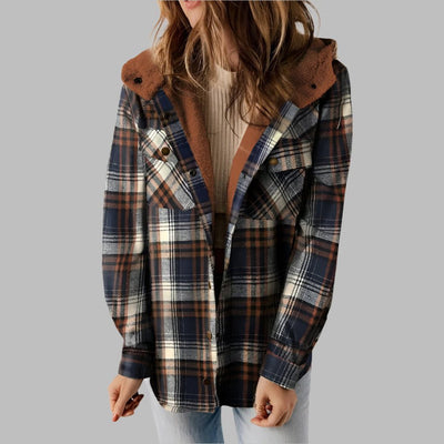 Plaid Hooded Casual Outerwear - Pretty women dresses