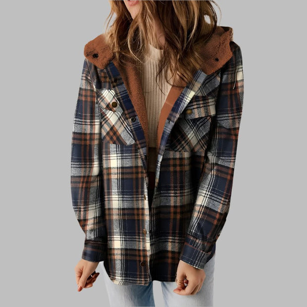 Plaid Hooded Casual Outerwear - Pretty women dresses