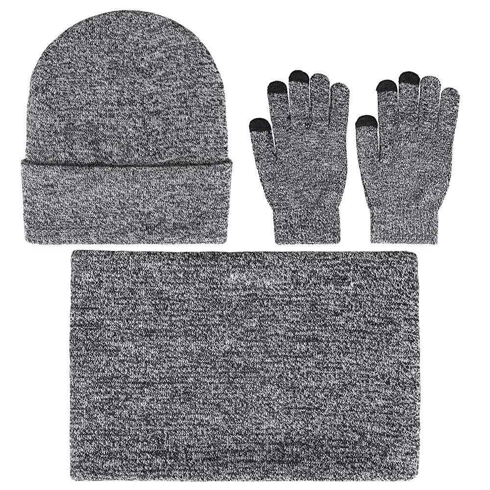 Men's 3-Piece Winter Set - Beanie Hat, Neck Warmer & Touch Screen Gloves