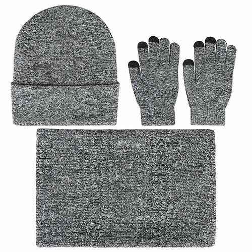 Men's 3-Piece Winter Set - Beanie Hat, Neck Warmer & Touch Screen Gloves
