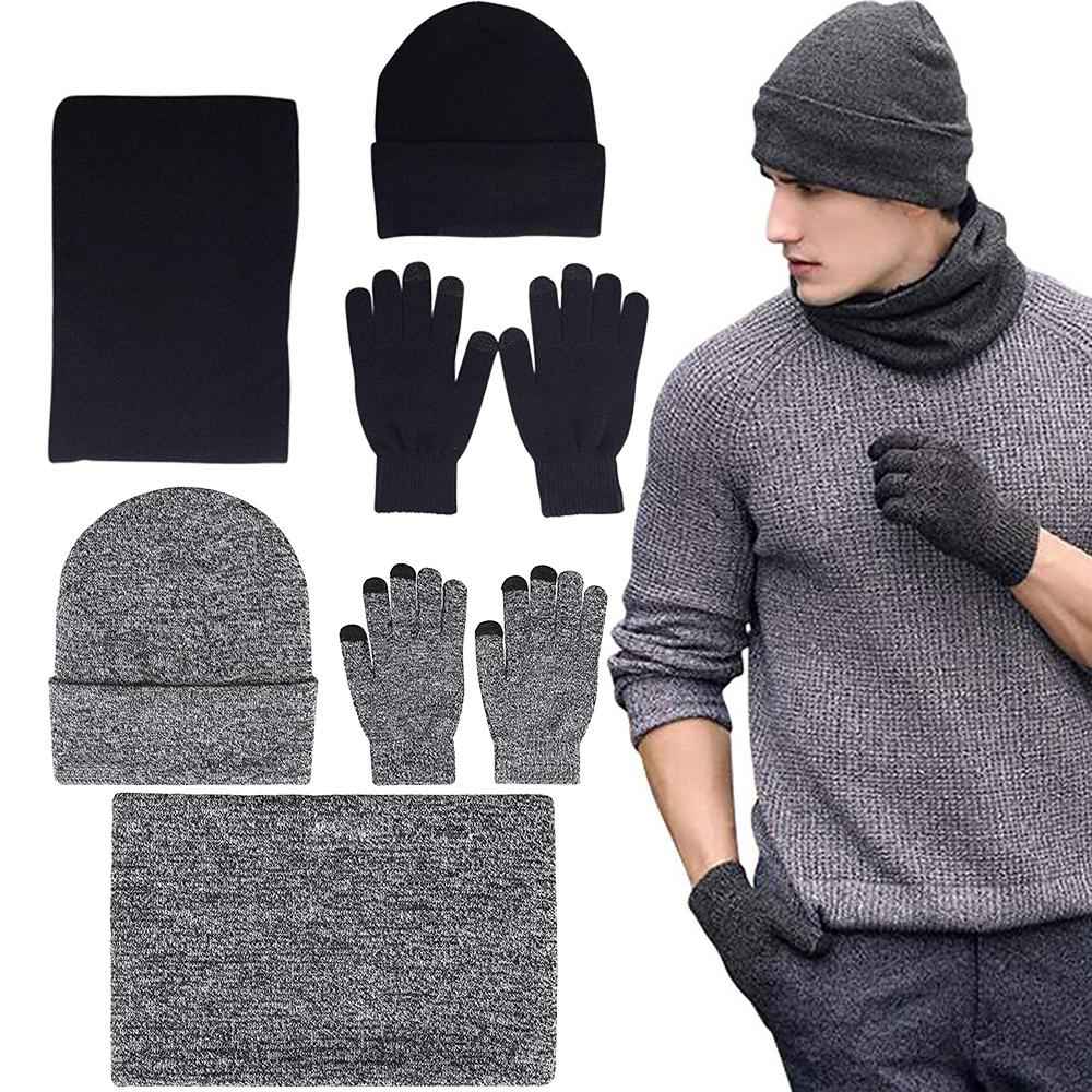 Men's 3-Piece Winter Set - Beanie Hat, Neck Warmer & Touch Screen Gloves