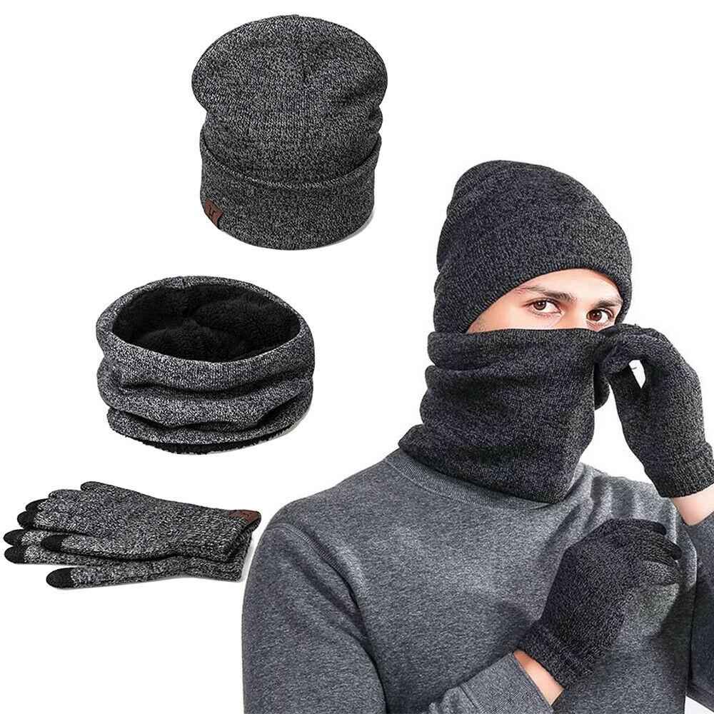Men's 3-Piece Winter Set - Beanie Hat, Neck Warmer & Touch Screen Gloves