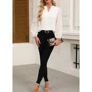 Womens Casual Lace Long Sleeve Chiffon Shirts Dressy Casual V Neck Blouses Business Work Tops
