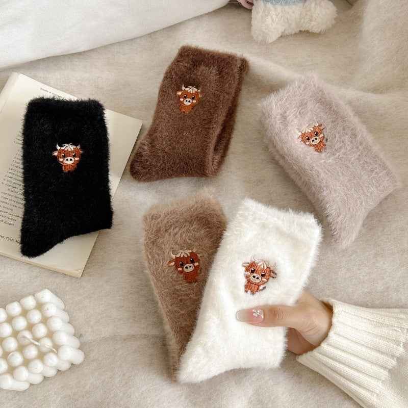 Fleece-lined Thickened Warm Thick Socks Women's Mid-calf Socks Autumn And Winter