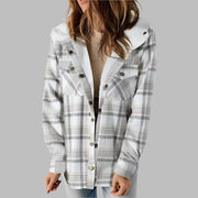 Plaid Hooded Casual Outerwear - Pretty women dresses