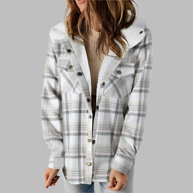 Plaid Hooded Casual Outerwear - Pretty women dresses