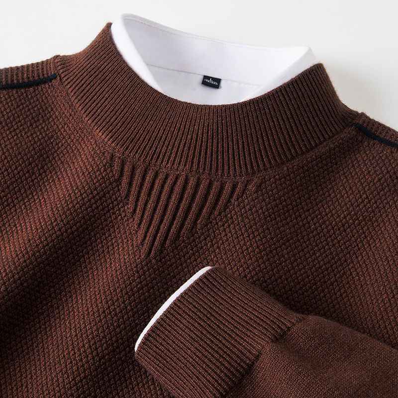Men's Knitted Half-Turtleneck Inverted Triangle Jacquard Sweater