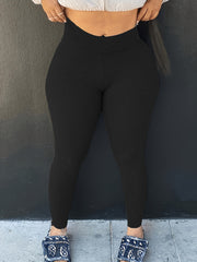 Plus Size New Fashion Tight Casual Bottoming Solid Color Women's Trousers in black, designed for comfort and style.