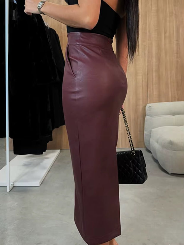 PU Leather Patchwork High Waist Maxi Skirt – Winter Glam Redefined - Pretty women dresses