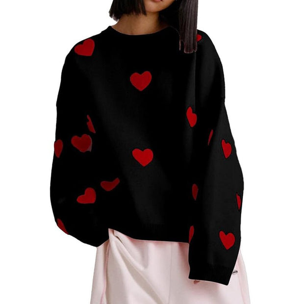 Printed Heart Knitted Sweater - Pretty women dresses