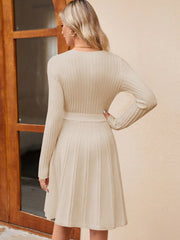 Women's Wrap A - Line Knit Dress Long Sleeve - Pretty women dresses