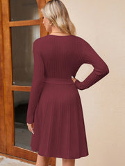 Women's Wrap A - Line Knit Dress Long Sleeve - Pretty women dresses
