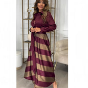 Elegant Grace: Striped Lace - Up Abaya Dress for Modern Muslim Women - Pretty women dresses