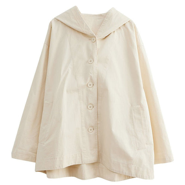 Hooded Loose Coat Women Retro Khaki Casual Cotton Artistic Stitching Women - Pretty women dresses