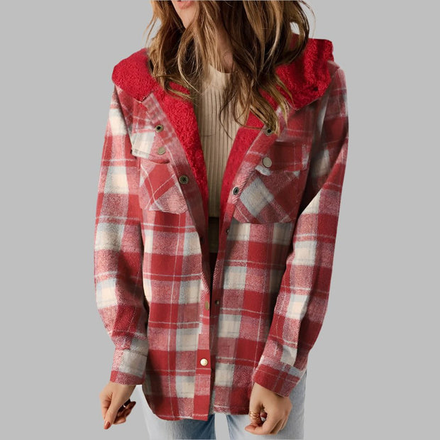 Plaid Hooded Casual Outerwear - Pretty women dresses