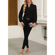 Womens Casual Lace Long Sleeve Chiffon Shirts Dressy Casual V Neck Blouses Business Work Tops