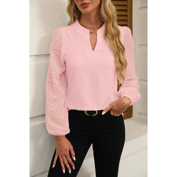 Womens Casual Lace Long Sleeve Chiffon Shirts Dressy Casual V Neck Blouses Business Work Tops
