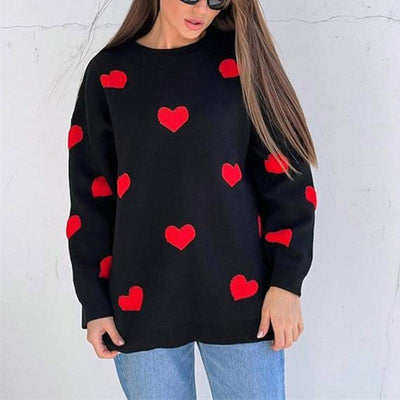 Printed Heart Knitted Sweater - Pretty women dresses