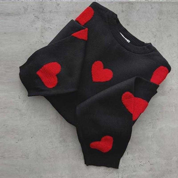 Printed Heart Knitted Sweater - Pretty women dresses