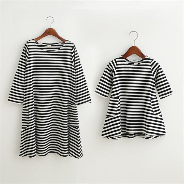 Family Clothing Matching Mother And Daughter Clothes Striped Dresses - Pretty women dresses