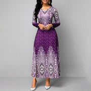 Women's Plus Size Elegant V - Neck Long Sleeve A - Line Dress With Starry Sky Print, Slim - Fit Flowy Maxi Dress For Holiday & Party Wear - Pretty women dresses