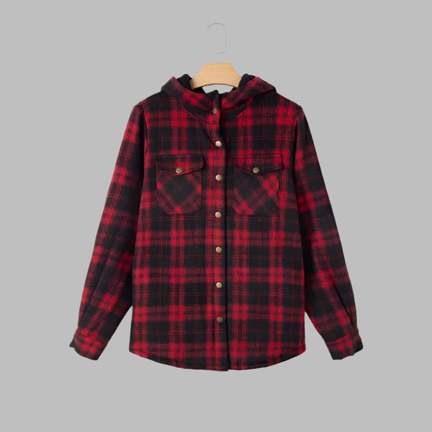 Plaid Hooded Casual Outerwear - Pretty women dresses