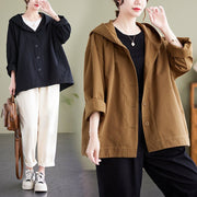 Hooded Loose Coat Women Retro Khaki Casual Cotton Artistic Stitching Women - Pretty women dresses