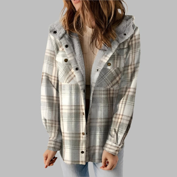Plaid Hooded Casual Outerwear - Pretty women dresses