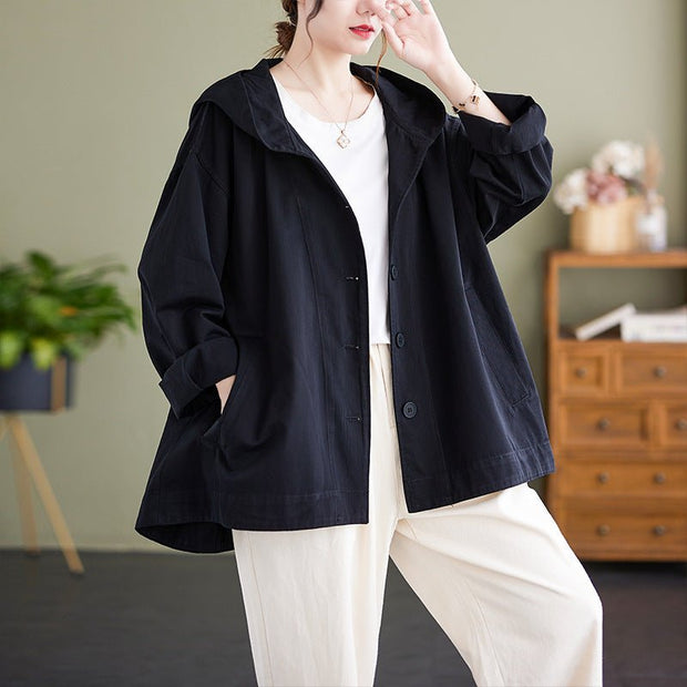 Hooded Loose Coat Women Retro Khaki Casual Cotton Artistic Stitching Women - Pretty women dresses