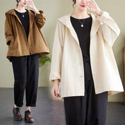 Hooded Loose Coat Women Retro Khaki Casual Cotton Artistic Stitching Women - Pretty women dresses