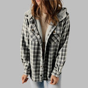 Plaid Hooded Casual Outerwear - Pretty women dresses