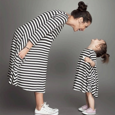 Family Clothing Matching Mother And Daughter Clothes Striped Dresses - Pretty women dresses