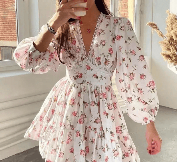 Floral Lace Deep V-Neck Summer Dress