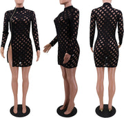 Women Sexy Sheer Mesh Boydcon Midi Dress See through Printed Long Sleeve Midi Skinny Clubwear Party Dress - Pretty women dresses