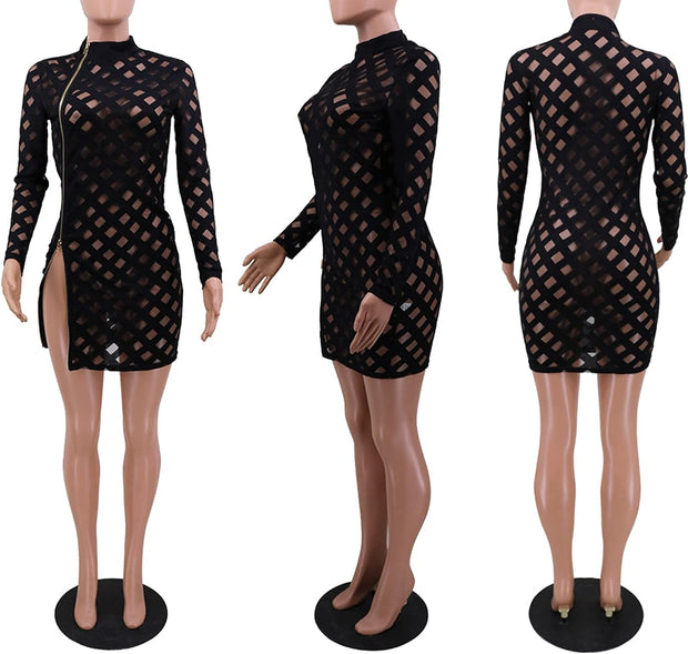 Women Sexy Sheer Mesh Boydcon Midi Dress See through Printed Long Sleeve Midi Skinny Clubwear Party Dress - Pretty women dresses
