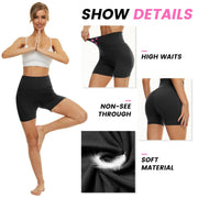 Model showcasing high-waist black leggings, featuring non-see-through fabric and soft material for comfort and style.