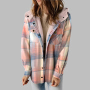 Plaid Hooded Casual Outerwear - Pretty women dresses