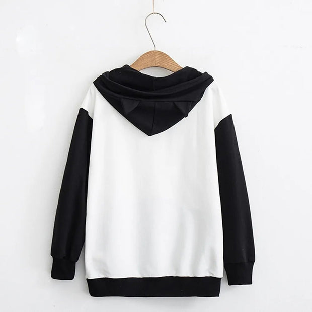 Spring Ladies Long Sleeve Cat Sweatshirt Womens Casual Kitty Cat Print Pocket Thin Hoodie Blouse Top Shirt худи женское платье - Pretty women dresses