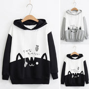Spring Ladies Long Sleeve Cat Sweatshirt Womens Casual Kitty Cat Print Pocket Thin Hoodie Blouse Top Shirt худи женское платье - Pretty women dresses
