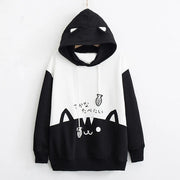 Spring Ladies Long Sleeve Cat Sweatshirt Womens Casual Kitty Cat Print Pocket Thin Hoodie Blouse Top Shirt худи женское платье