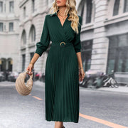 Lapel Shirt Women Pleated Long Sleeve Dress - Pretty women dresses