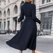 Lapel Shirt Women Pleated Long Sleeve Dress - Pretty women dresses